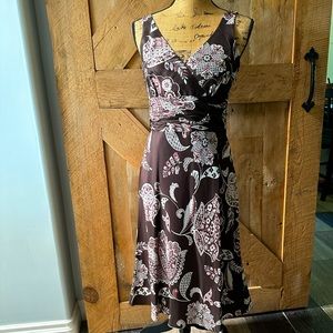 Brown Silk Floral Dress